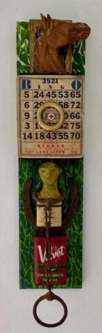 BINGO was his name. - 6&quot; x 12&quot; mixed media on wood - $600