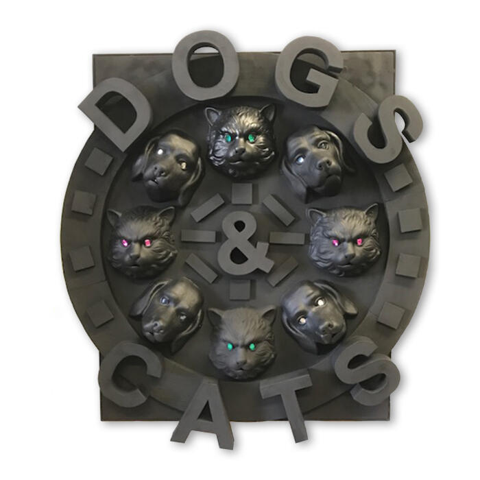 Cats and Dogs – mixed media on wood panel 40”x40” Donated to Save A Sato