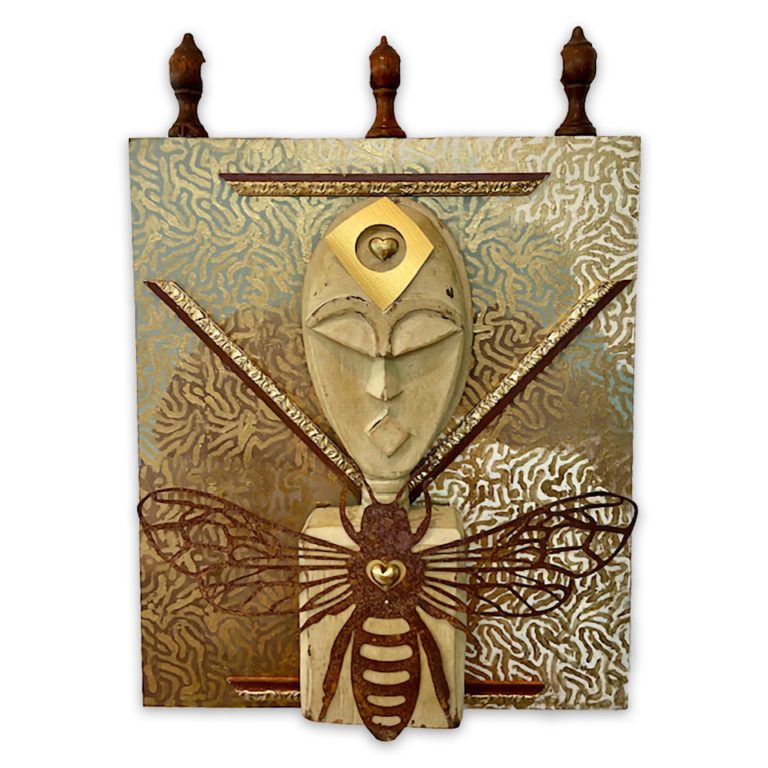Queen Bee - 24” x 24” mixed media construction on wood panel. $750
