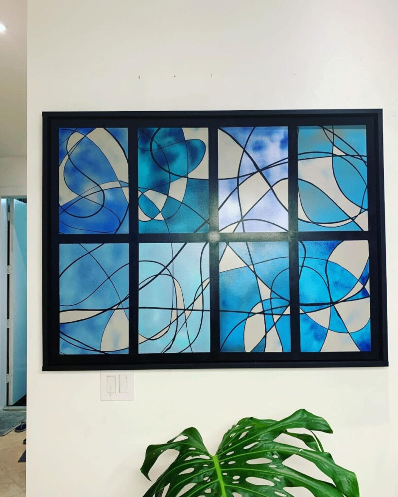 “Stain glass sky light” 36” x 48” acrylic on canvas $425