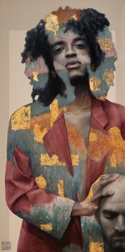Micheloil, acrylic and gold leaf on canvas 33x16 inches / 84x42 cm