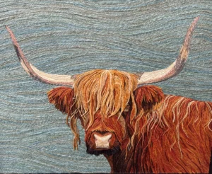 HIGHLAND COW 24” x 36” Hand Dyed Hemp Rope on Canvas $2100